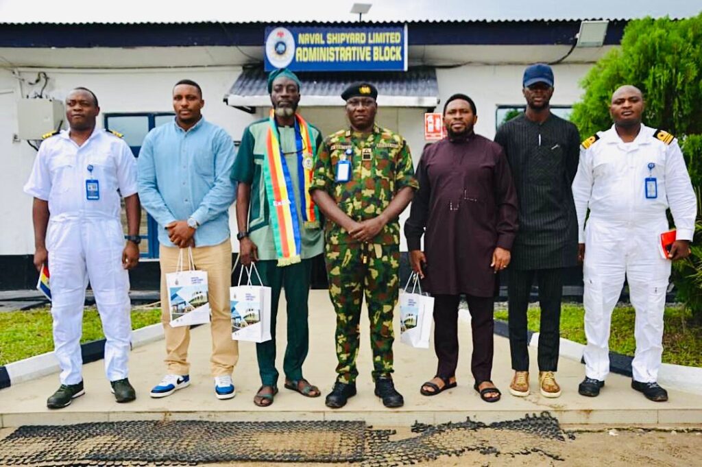 R Adm NF Damtong, receiving the Chairman of Nigerian Military School (NMS) Rivers State Chapter, Mr Mac Upaa, and members Mr Kelechi Anderson, Mr Bryan Ugwu, and Mr Ibrahim during the  70th NMS Anniversary Celebrations!