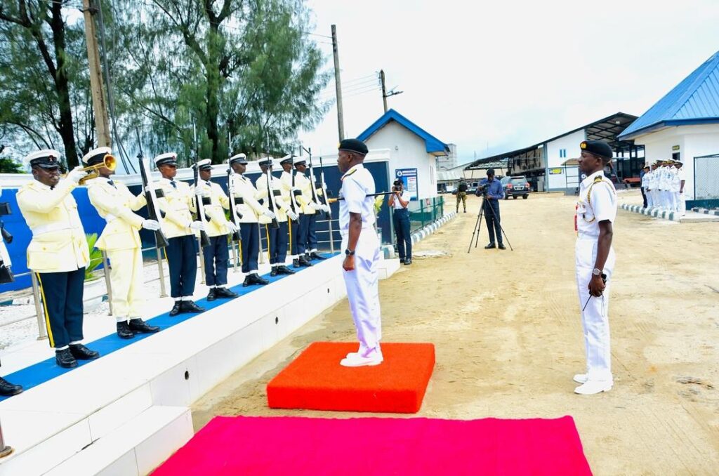 The Flag Officer Commanding Naval Training Command (NAVTRAC) R Adm IM Albara, and his team on a courtesy visit to the shipyard, following the training center’s relocation from Lagos.