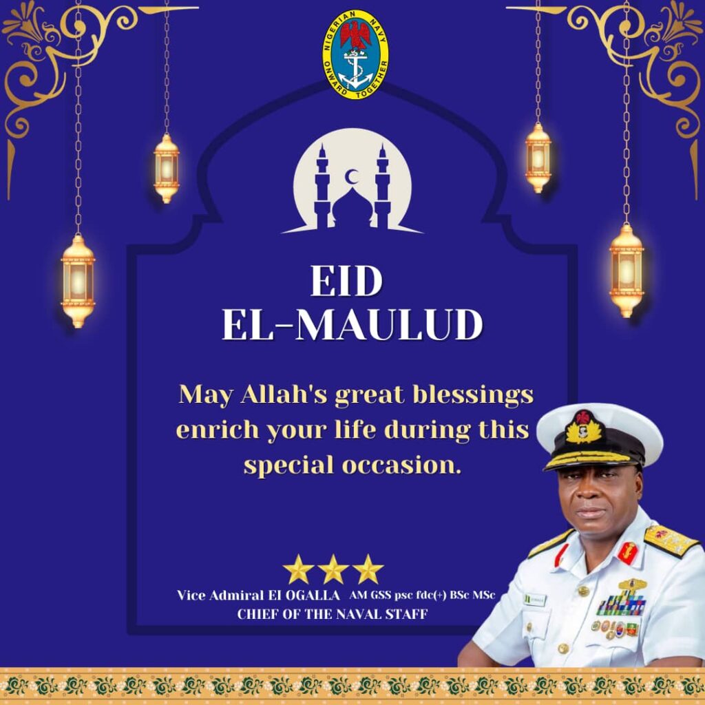 The Chief of Naval Staff wishes a happy Eid el Maulud to our Muslim friends! May this day be filled with joy, forgiveness, and spiritual growth. May the Prophet's message of love and compassion inspire you and your loved ones. Wishing you a wonderful celebration!