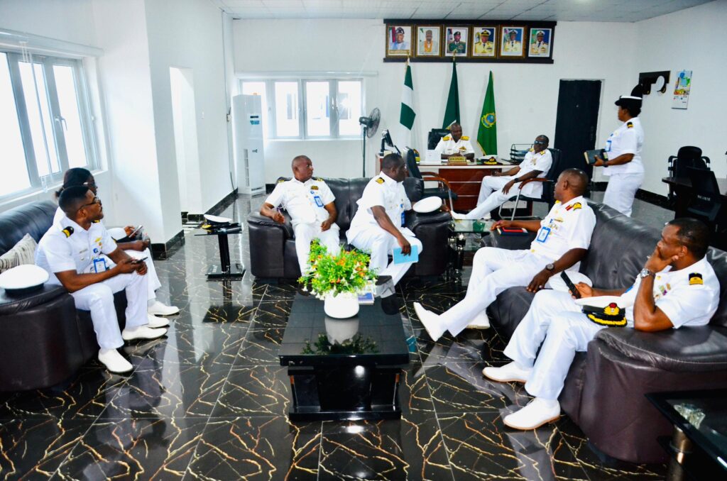 COURTESY VISIT BY R ADM EE EBE, ADMIRAL SUPERINTENDENT TO CDRE BK EFFIONG, COMMANDANT NIGERIAN NAVAL COLLEGE
