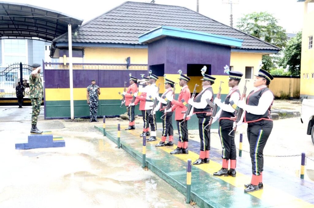 The ASNSL, R Adm EE Ebe and entourage on a courtesy visit to the Rivers State Commissioner of Police, Olatunji Disu