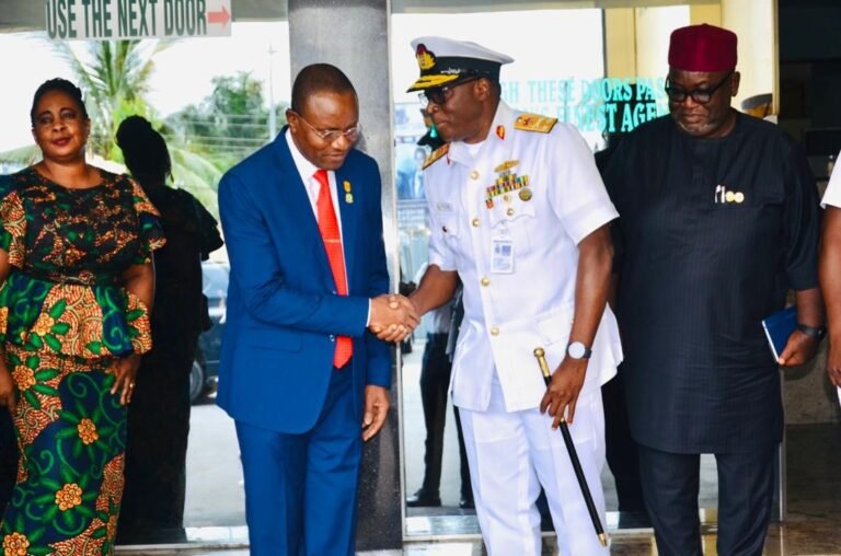 Courtesy visit by the Admiral Superintendent, R Adm EE Ebe to the State Director Security, Rivers state Command, Mr. Oladipo Benedict Akinkumi.